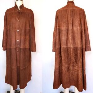Vintage Brown Leather Suede Swing Coat - Leather Oversized Swing Coat 70s 80s